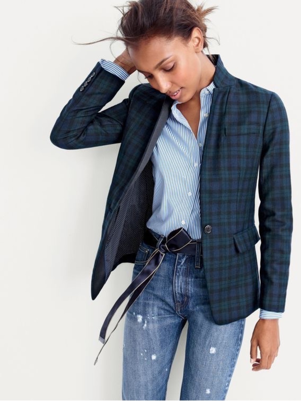 Jcrew Regent 100% Wool Blazer Jacket Plaid Print Black Size 4